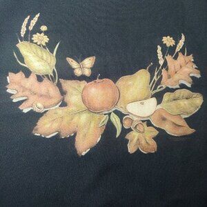 Vintage Autumn Apple Harvest Men Unisex L Sweatshirt Crew Navy Nature Butterfly